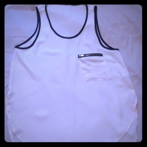Semi Sheer White Tank W/Piping